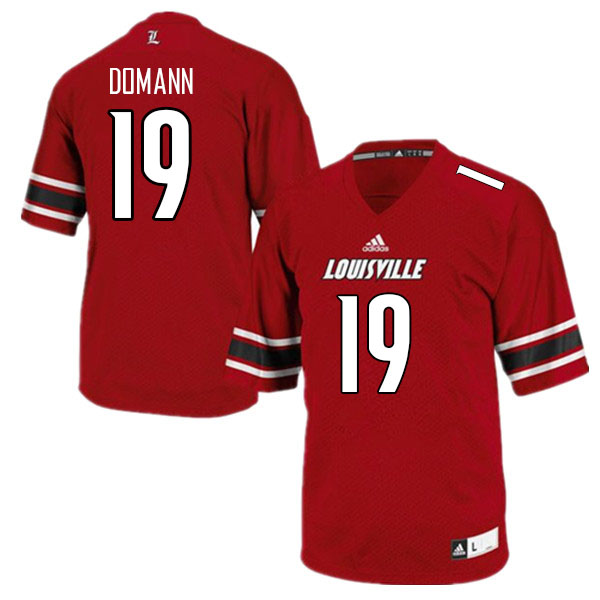 Men #19 Brock Domann Louisville Cardinals College Football Jerseys Sale-Red - Click Image to Close